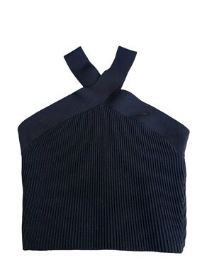 Babaton Aritzia Black Ribbed Cross Back Halter Knit Top XXS